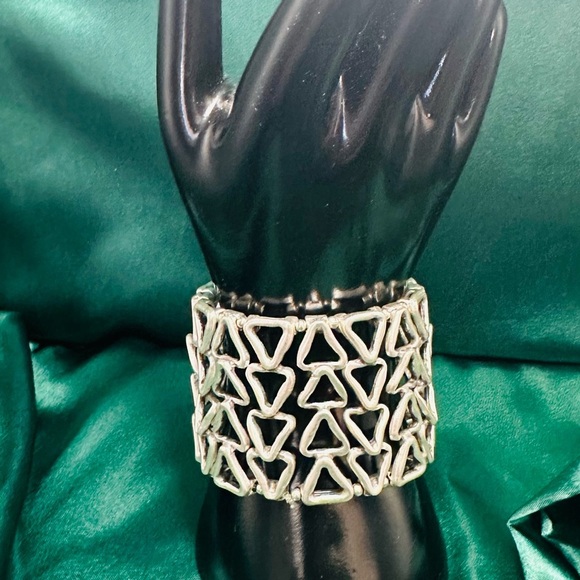 Wide Silver Plated Geometric Triangle Boho Cuff Bracelet | Handmade NWT - Picture 7 of 14